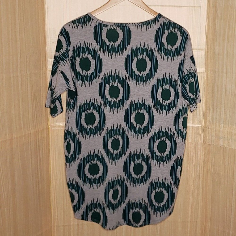 Lularoe Womens Grey Green Geometric Circle High Low Tunic Top Small - Picture 2 of 6